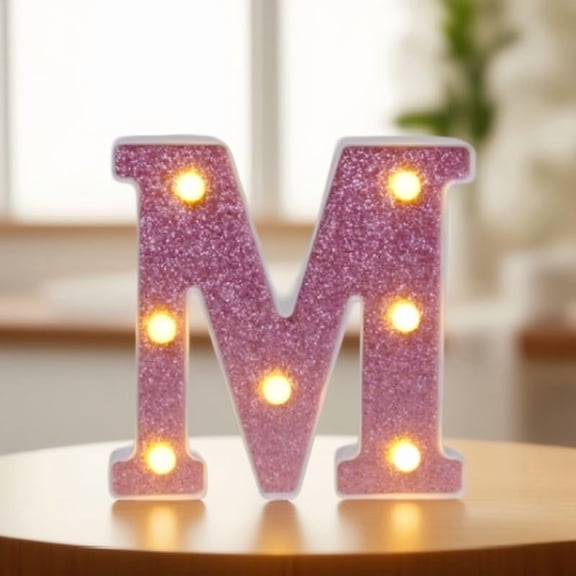 Pink LED Letter Lights - Glitter Alphabet Sign, Battery Powered Light Up Letters for Girls Bedroom, Birthday Party, Wedding & Home Wall Decor