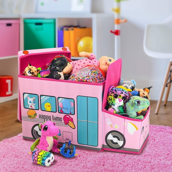 Pink LED Light Toy Box for Girls - Decorative Storage Bin with Interactive Lights