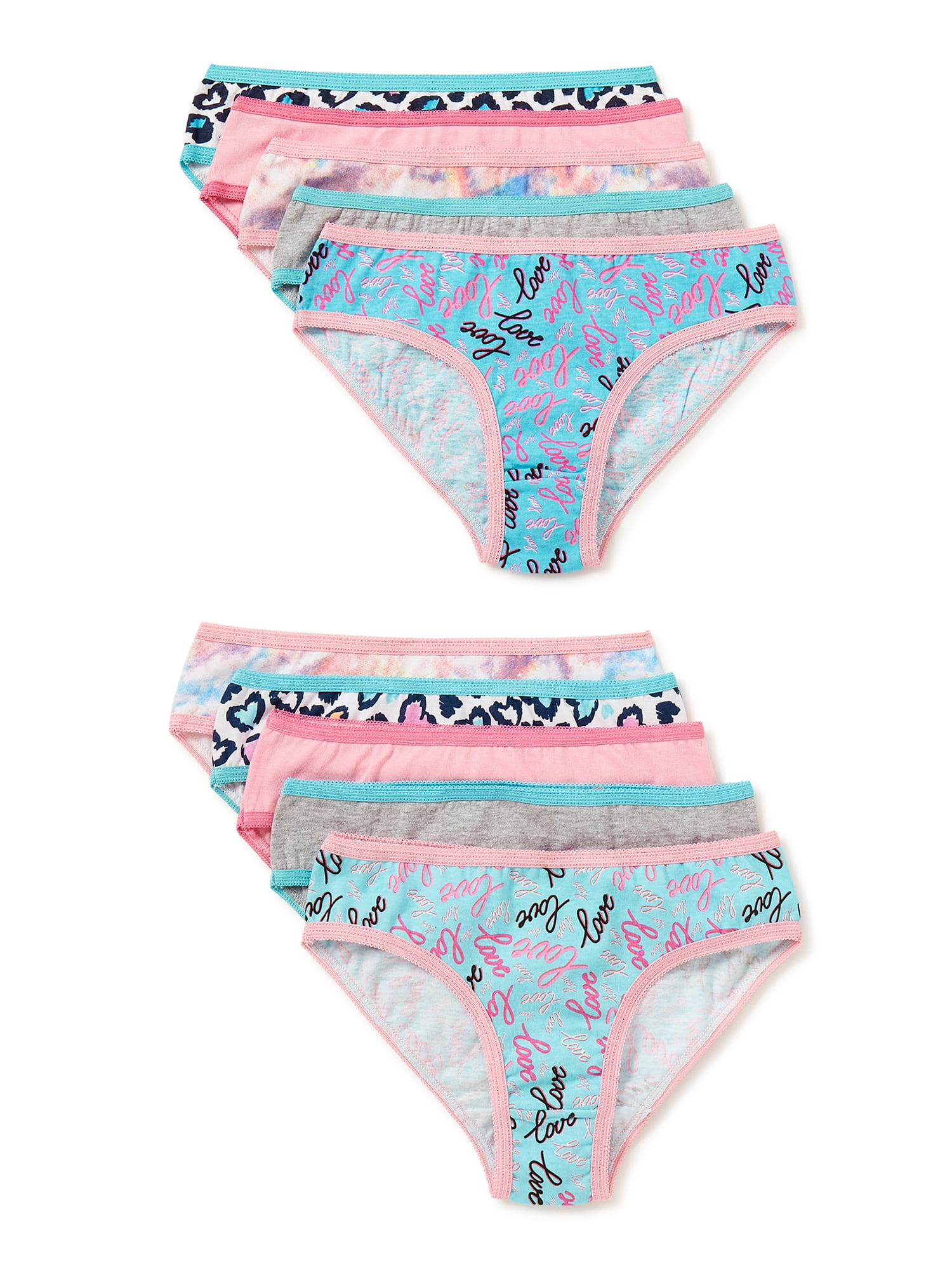 Pink Label Girls Bikini Underwear, 10-Pack, Sizes 4-14 