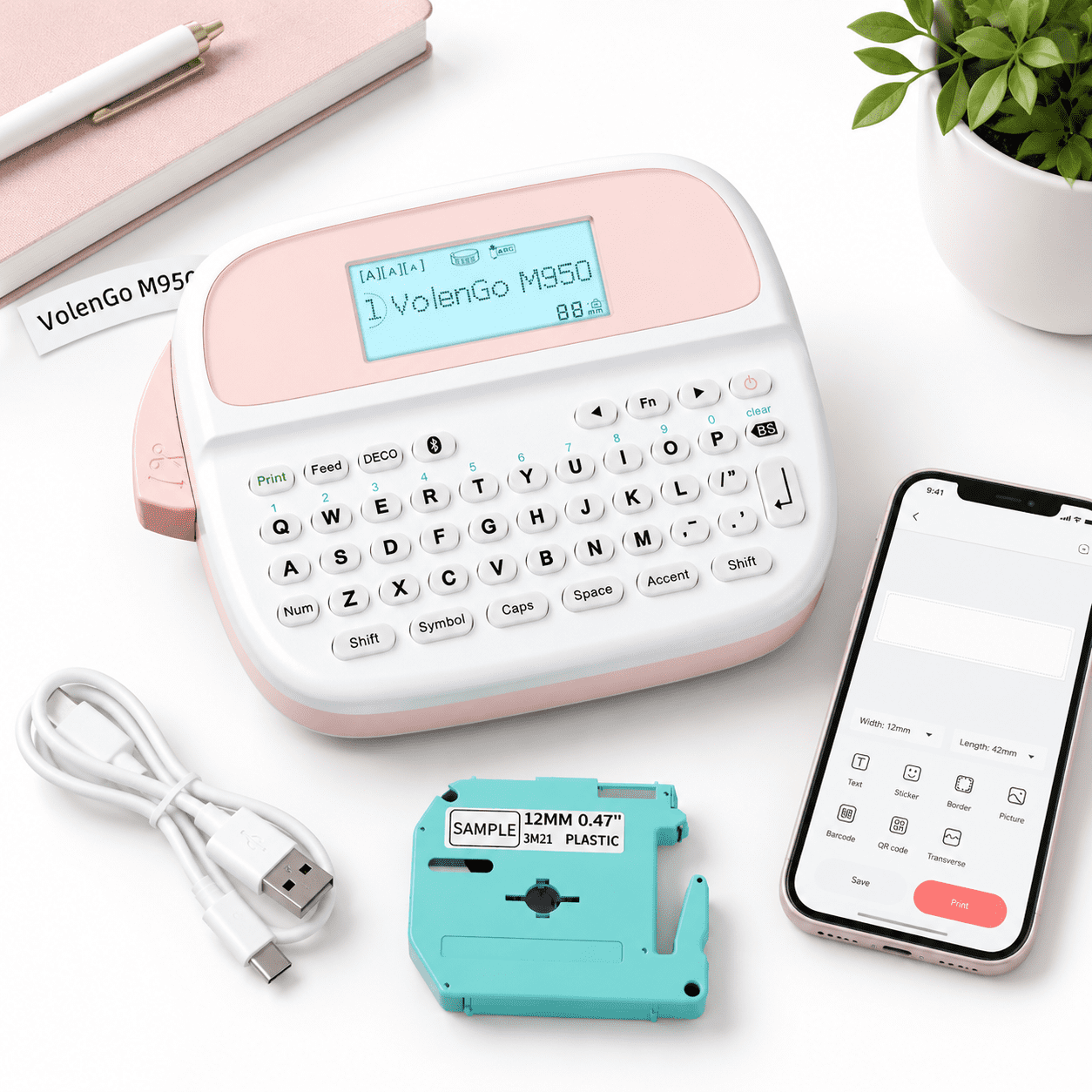 Label Maker Large Size Pink Label Maker with Tape, Rechargeable Thermal Label Printer for Home ...