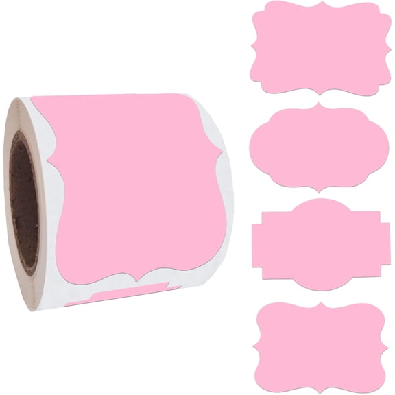 Pink Label Stickers, Self-Adhesive Gift Tag Stickers, Write on Blank Labels for Essential Oil Bottles, Gifts, Name Tags, Fancy Shapes