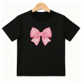 thumbnail image 1 of Pink Lace Bow Girls Graphic Tee, Cute Princess Ribbon Retro 100% Cotton Kids Short Sleeve T-Shirt, 1 of 5