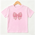 thumbnail image 1 of Pink Lace Bow Girls Graphic Tee, Cute Princess Ribbon Retro 100% Cotton Kids Short Sleeve T-Shirt, 1 of 5