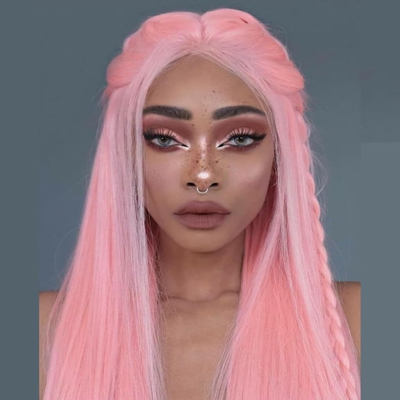 Pink Lace Front Wigs 13x4 Synthetic Lace Front Wig Long Straight Glueless Light Pink Wig Pastel Baby Pink Natural Hairline Wig Heat Resistant Cosplay Daily Wear Wigs 26 Inch