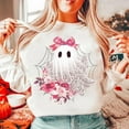 thumbnail image 1 of Pink Lace Ghost Halloween Sweatshirt, Spooky Coquette Mama Shirt, Girly Floral Ghost SWEAT Sweatshirt, Cute Pastel Halloween Top for Fall Season BO120728, 1 of 5