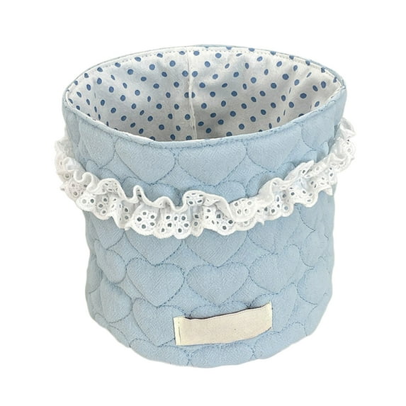 Pink Lace Trim Fabric Storage Basket, Foldable Decorative Desktop Bin, Multifunctional Organizer for Office, Makeup, Kitchen, Home Decoration, and Small Item Storage