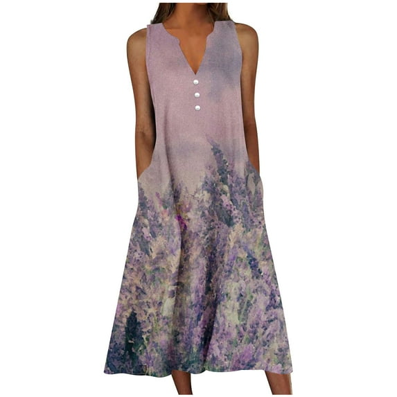 Pink Ladies Beach Casual Button Dress Sleeveless Dress Sun Dresses for Juniors Vneck Floral Print Maxi Long Loose Fit Hawaiian Tropical Fall Summer Dress 2025 L