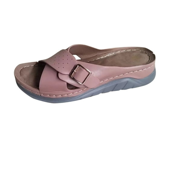 Pink Ladies Big Size Slope Heel Sandals Featuring X Strap Design For Comfortable Beach And Casual Occasions