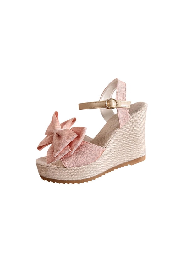 Pink Ladies Bow Sandals Round Toe Wedge Heel For Summer Events And Daily Fashion Comfort