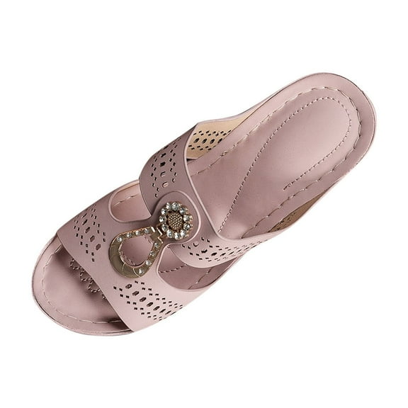 Pink Ladies Casual Spring Beach Fish Mouth Open Toe Thick Bottom Wedge Slippers For Comfort And Casual Outings