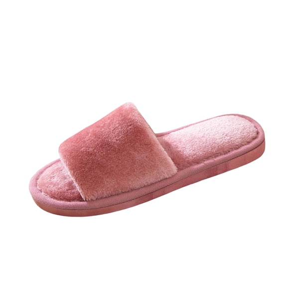 Pink Ladies Comfortable Indoor Slippers One Strap Open Toe Furry Warm Thick Sole Non-Slip Sandals Fall Winter Cozy Soft Fabric Perfect For Daily Relaxation