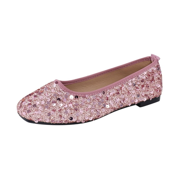 Pink Ladies Fashion Shoes With Solid Color Sequined Round Toe Closed Toe Shallow Mouth Flat For Spring Summer Comfort