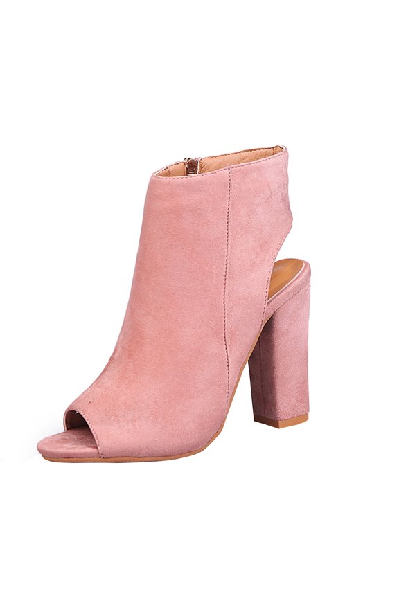 Pink Ladies High Heel Fish Toe Sandals Comfortable Zipper Flock Material Casual Open Toe Breathable