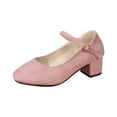 thumbnail image 1 of Pink Ladies Medium Heel Shoes With Ankle Buckle And Suede Material For Daily Wear Block Heel Style, 1 of 9