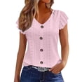 thumbnail image 1 of Pink Ladies Ruffle Short Sleeve Tshirts Tee Tops for Juniors Vneck Casual Basic Summer Fall Tee Shirt 2026 Soft Comfy Clothing Regular Fit Y2K M, 1 of 5