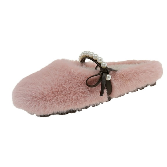 Pink Ladies Seasonal Slippers With Pearl Bow For Daily Use