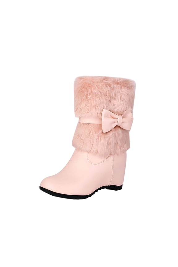 Pink Ladies Short Boots Pu Cute Bow Super High Heel Height Increase Fashion Casual