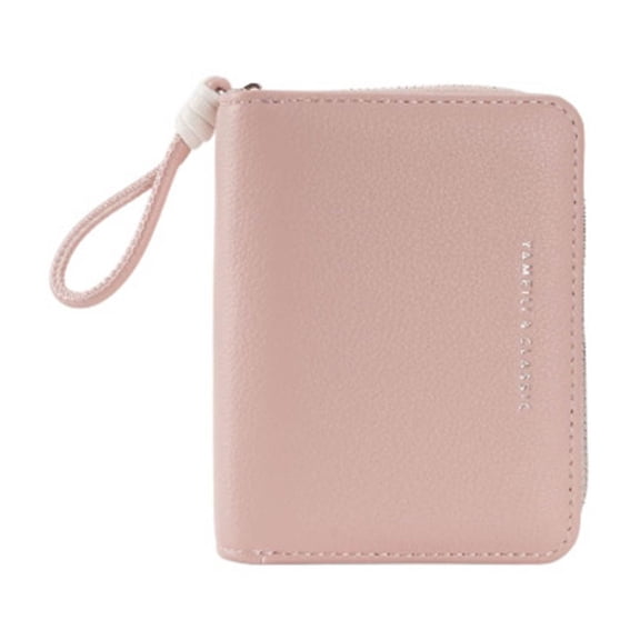 Pink Ladies Short Pu Wallet With A Zipper Across The Top Easy Access To Coins And Bills Plus Dedicated Card Slots