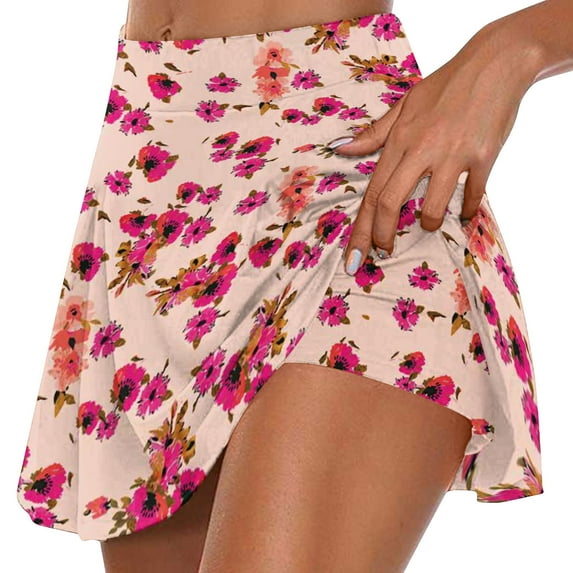 Pink Ladies Track Gym Yoga Tennis Match Skirt Sets Skirt Shorts Sets for Women Floral Mini Little Loose Fit Pleated High Leg Two Piece Straight Leg Fake 2 Skirt 2025 XXL