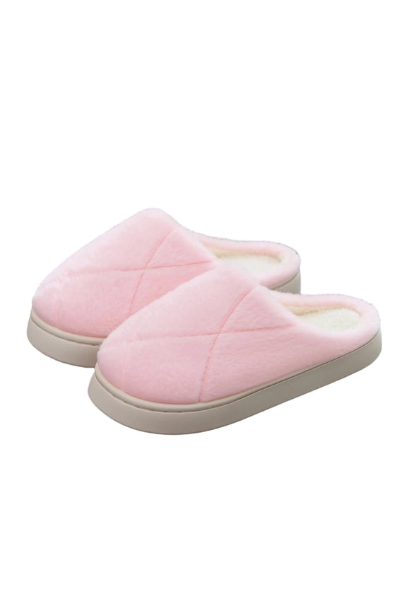 Pink Womens Checkerboard Pattern Furry House Slippers Soft Warm Fleece Lined Non Slip Sole for Indoor Home Use Size 7.5 41