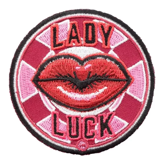Pink Lady Luck Lip On A Chip Fabric Patch, Gambling Patches, Manufactured  by PatchStop