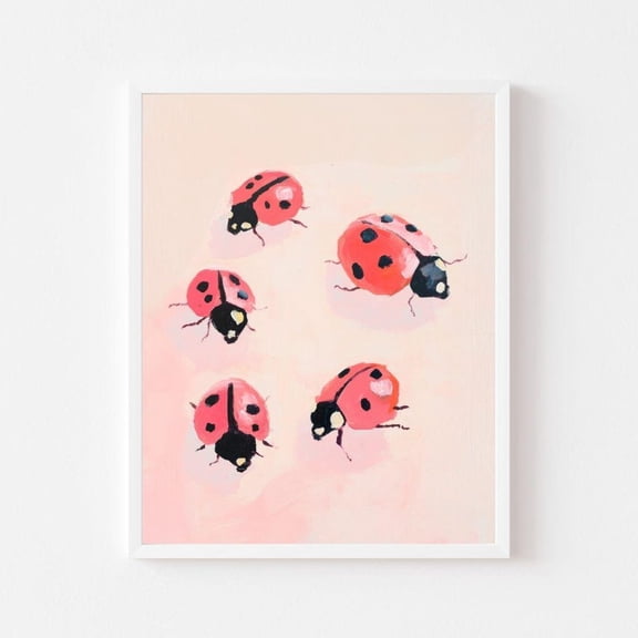Pink Ladybugs Painting Pastel Bug Nursery Wall Art Print Colorful Girl'S Room Insect Watercolor Style Animal Wall Art Decor For Home Office