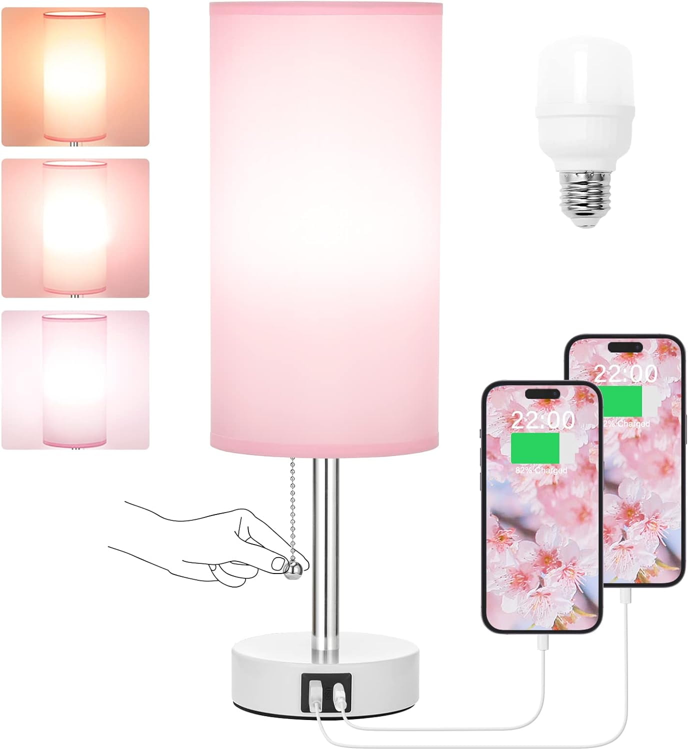 Pink Lamp for Girls Bedroom,Nightstand Lamp with 3 Color Modes-Small ...