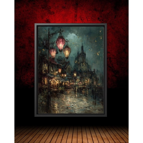 Pink Lampost Street Art Poster Gothic Cityscape Style Wall Decor, Unframed Poster Size 8x12