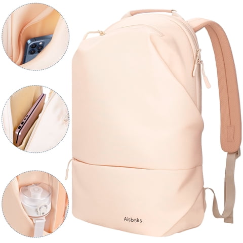 Aisboks 13-16Inch Laptop Backpack for Women,Lightweight 15.6'' Travel Laptop Backpack,Fashion Durable Water-Resistant Laptop Bag,Carry On Anti-Theft Backpack,Blush Beige Pink