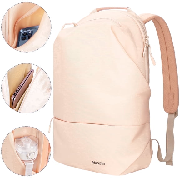 Aisboks Laptop Backpack for Women,Fits 15.6 16 Inch Laptops,Lightweight Travel Backpack, Carry On School Bag,Blush Pink