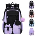 thumbnail image 1 of Pink Laptop Backpack, Large Capacity 32L Waterproof Nylon Travel Rucksack with Bow & Pom Pom, Fits 15.6 Inch Computer, 1 of 9
