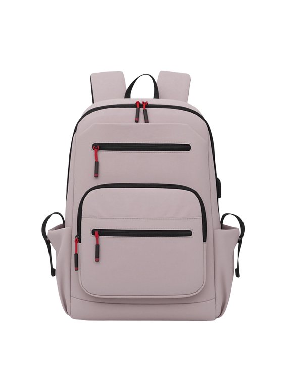 Pink Laptop Backpack for Women, Large Capacity Polyester School Bag with Padded Straps, Multi-Compartment Daypack for College Students & Travel