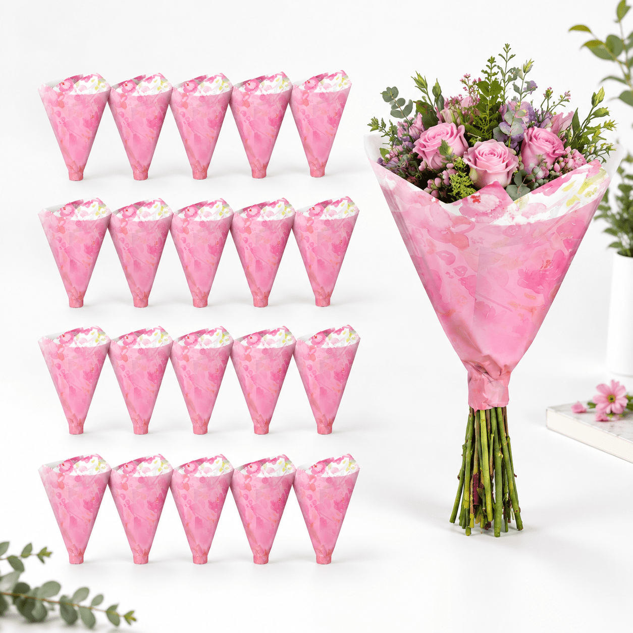 Pink Pvc Vinyl Pink Large 20 Pack Waterproof Plastic Flower Bouquet Sleeves for ...