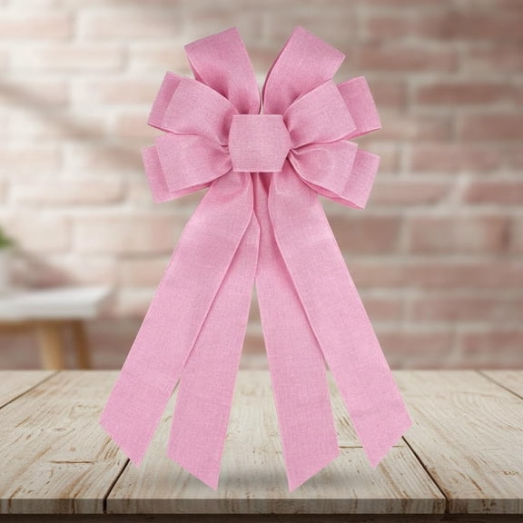 Pink Large Bow for Wreath Tree Topper Linen Texture Wired Ribbon Big Bows for Front Door Spring Easter Decor Gift