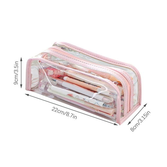 Pink Large Capacity Clear Pencil Case Multipurpose Tote with Handle Water-Resistant Organizer Bag for Stationery Art Supplies and Tools, Portable and Customizable