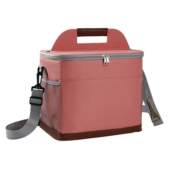 Pink Large Capacity Insulated Cooler Bag With Shoulder Strap, 11.8X8.2X10.2 Inches For Travel And Picnic