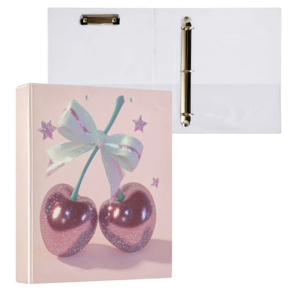 Pink Large Cherries 3 Ring Hardcover Binders 1.5in Round Rings for Letter-Size Folder Paper Organizer Pockets for Office Student Recipe