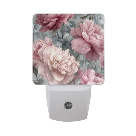 Pink Large Flowers with Gray Flowers LED Night Light Sensor Lamp Plug-in Adjustable Brightness 2 Pack