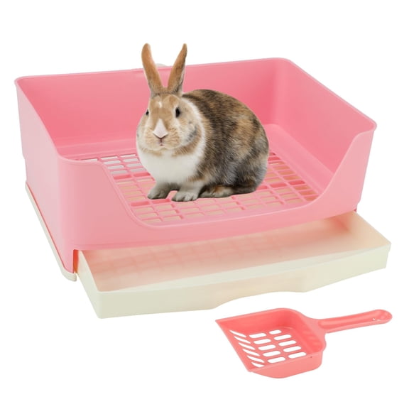 Pink Large Small Animal Litter Box Toilet Potty Corner Bedding Pan for Adult Rabbits Guinea Pigs Ferrets