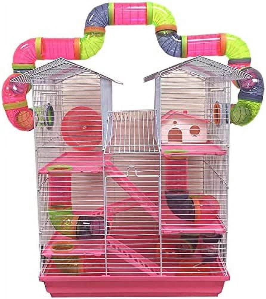 View of Pink Large Twin Tower Habitat Hamster Home Rodent Gerbils House Mouse ...