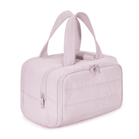 Pink Large Wide Open Puffy Travel Toiletry Bag, Women Portable Cosmetic Makeup Organizer Bag