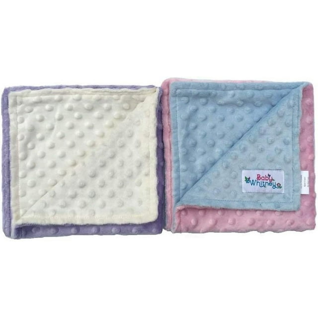 Pink & Lavender Minky Dot Reversible 17" Square Baby Doll Blankets, 2 Pack Set Baby Doll