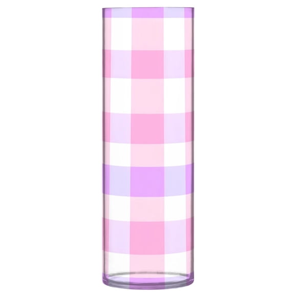Pink Lavender Plaid Pattern Vase Flower Vase Clear Unbreakable Plastic Tall Decorative 11.8in