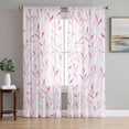 thumbnail image 1 of Pink Leaf Semi Sheer Curtains 72 Inch Length 2 Panels Set, Modern Botanical Foliage Plant Country Flower Sheer Kitchen Curtain Privacy Voile Window Curtain for Living Room Bedroom Rod Pocket Drapes, 1 of 7