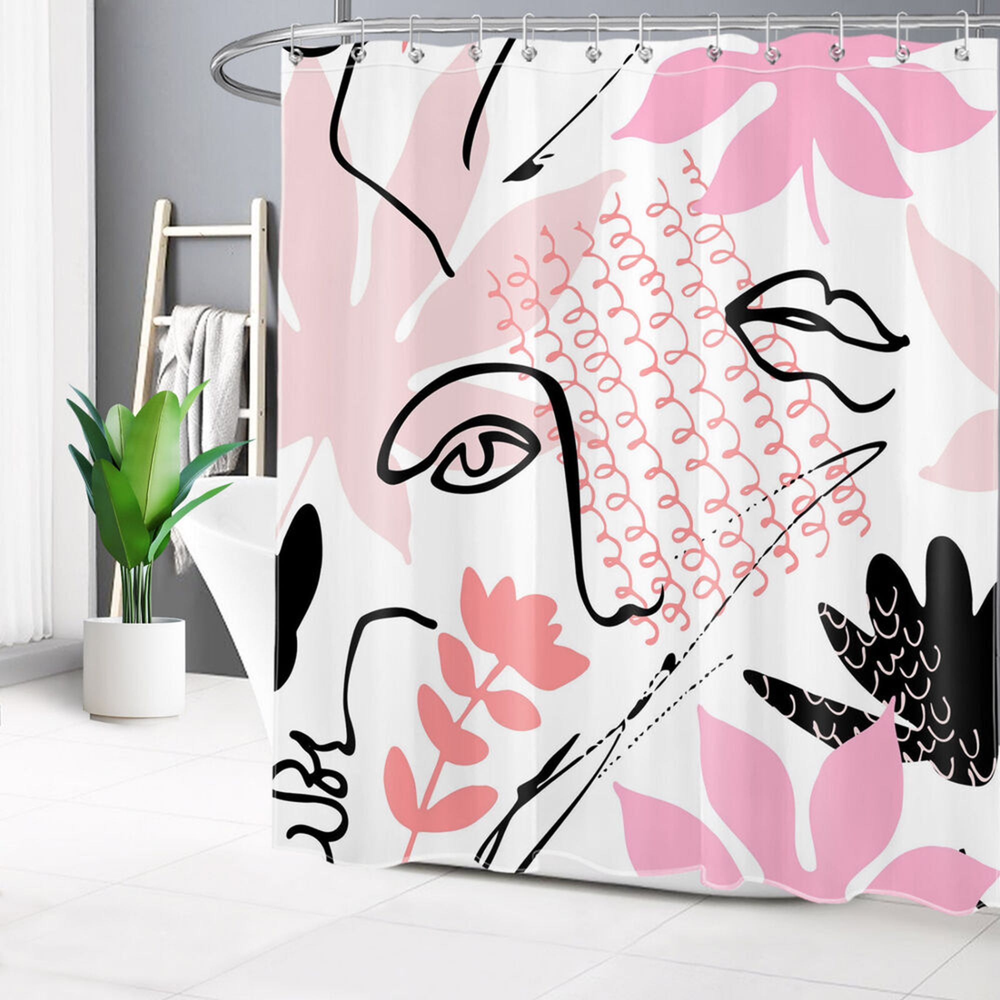 Pink Leaf Shower Curtain: Modern Minimalist Botanical Bathroom Decor ...