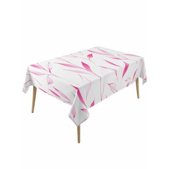 Pink Leaf Table Cloth, Modern Botanical Foliage Plant Country Flower Waterproof Tablecloth for Rectangle Tables, Reusable Washable Fabric Table Cover for Restaurant Kitchen Dining Tables 54"x108"