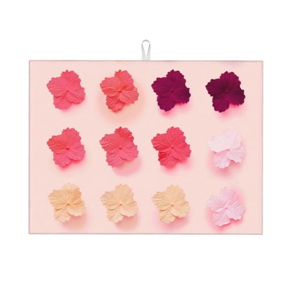 Pink Leafs Bloom Dish Drying Mat XL for Kitchen Counter Microfiber Absorbent Leaves Dish Draining Mat Reusable Washable Large 18"x24"