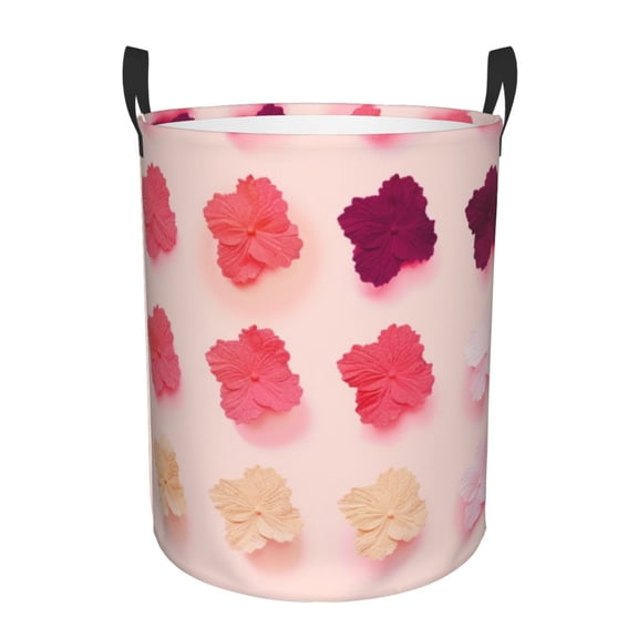 Pink Leafs Bloom Laundry Hamper Small Storage Basket/Toy Organizer/Dirty Clothes Bucket