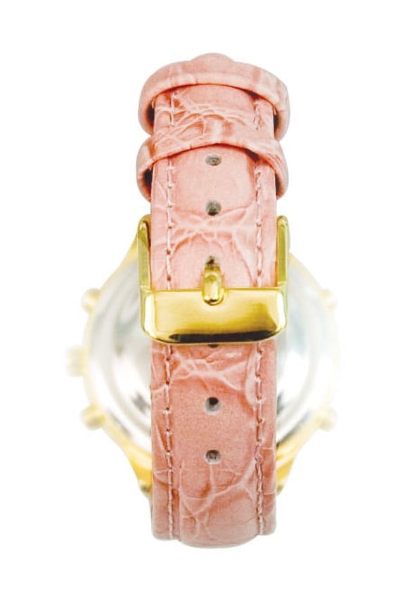 Pink Leather Band for Ladies Talking Watch- Gold-Tone Buckle
