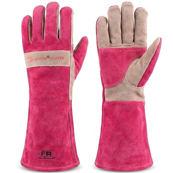 Leather Work & Gardening Gloves for Women – Pink Heat-Resistant for BBQ, Welding, Pruning & Yard Work,M